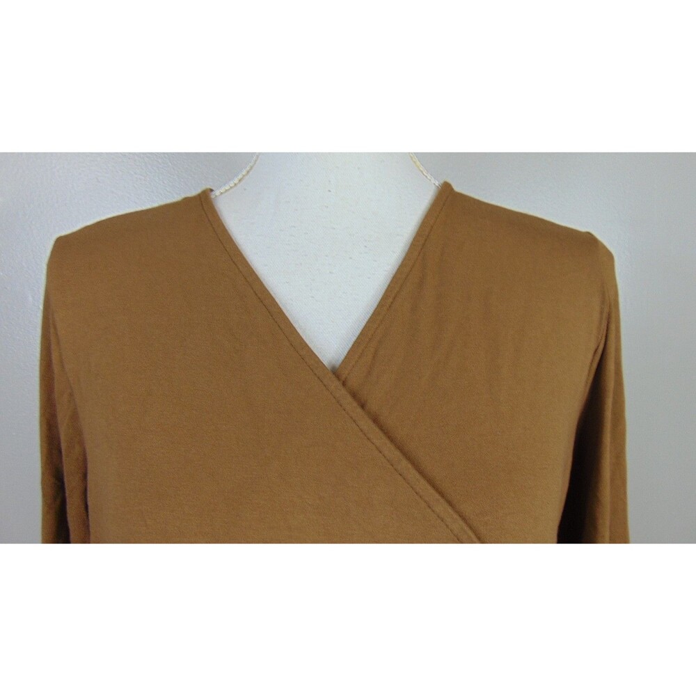 J. Jill Womens Medium Brown Faux Wrap Tunic Top 3/4 Sleeve Stretch Blouse - Picture 3 of 9